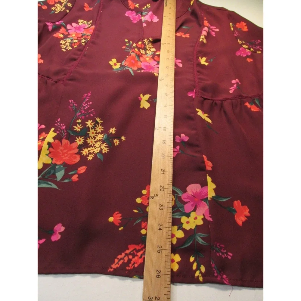 Old Navy Burgundy Floral Tunic Peasant Blouse Womens M V-Neck Boho 339474-02